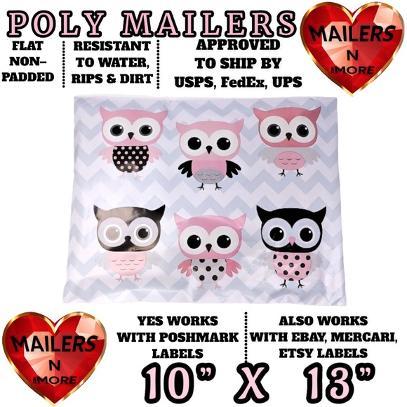 MAILERSNAMORE Other - ( Quantity 25 10x13 ) Owl and Chevron Poly Mailer Bags Shipping Envelopes